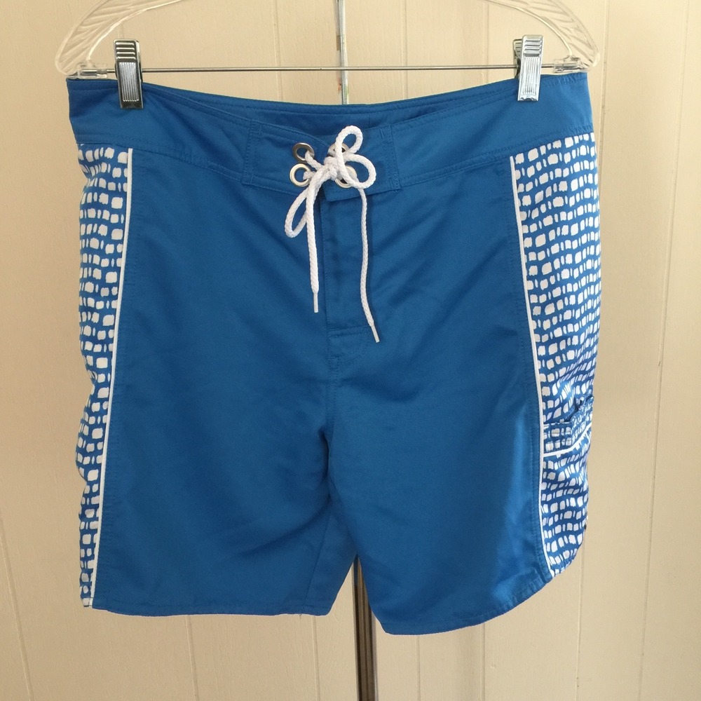 Mens EDDIE‎ BAUER SWIM TRUNKS Board Shorts Blue White Size M